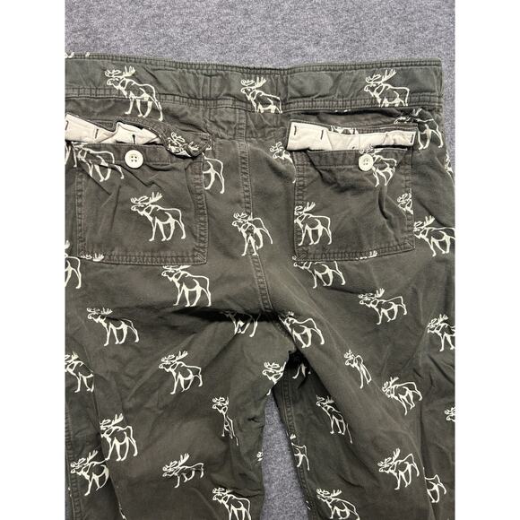 Abercrombie & Fitch Pants Mens Medium Green Moose Print‎ Lounge Vintage All Over - Picture 6 of 7
